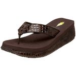 VOLATILE Women's Mini Croco Wedge Sandal, Brown, 6 UK