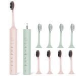 SUNPRO 2 Pack Sonic Electric Toothbrush for Adults, Rechargeable Toothbrush with 2 Minute Built-in Timer, 6 Powerful Modes with 3 Intensity Levels, 8 Soft Brush Heads (Pink+MintGreen)