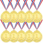 Swpeet 10 Pcs Winner Medals Gold Award Medals, 1st Award Medals with Neck Ribbon, Olympic Style Medals Prizes for Competitions, Party Decorations, Spelling Bees and Awards