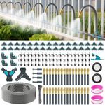 360° Adjustable Automatic Drip Irrigation Kit, 200FT Quick-Connect Garden Watering System with 32 Bendable Nozzles & 1/4" Fast-Lock Tubing for Vegetable Beds, Potted Plants, Lawn