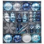 Valery Madelyn Christmas Ornaments for Christmas Tree Decorations, 80ct Blue & Silver Shatterproof Christmas Ball Ornaments Set, Decorative Hanging Ornament Bulk for Xmas Holiday Party Decor