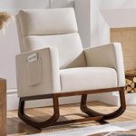 Yaheetech Rocking Chair, Modern Glider Chair, Recliner Armchair with Wood Legs and Side Pocket, Nursery Rocking Accent Chair with High Back for Living Room Bedroom, Beige