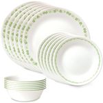 Corelle Vitrelle 18 Piece Glass Dinnerware Sets, Service for 6, Triple Layer Chip & Crack Resistant Glass Plate and Bowl Sets, Spring Blossom Green