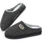 KuaiLu Mens Slippers Size 9 Black, Plantar Fasciitis Slippers with Arch Support Mens Indoor House Slippers With Warm Wool-blend Lining and Slide-Proof Rubber Sole Winter