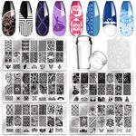 Biutee 5 Nail Art Stamping Plates with Stamper and Scraper - Flowers, Lace, Animal, Geometric Patterns Nail Template for Nail Salon Designs - Nail Image Stamp Plates Manicure Templates Nail Art Tools