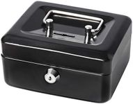 Cash Box with Slot for Kids, Decaller Small Money Box with Money Tray & Key Lock, 6 1/5" x 5" x 3", Black, QH15010XS