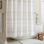 TOWN & COUNTRY EVERYDAY Solana Textured Woven Stripe Cotton-Rich Breathable Fabric Shower Curtain with Anti-Rust Grommets, White/Tan/Charcoal, 70"x72"