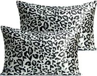 NTBAY 2 Pack Satin Queen Pillowcases for Hair and Skin, Luxurious and Silky Leopard Printed Pillow Cases with Envelope Closure, 20x30 Inches, Black and White