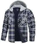 TACVASEN Men Lumberjack Jacket Fleece Flannel Shirts Quilted Padded Jacket Hooded Checkered Shirt Jacket Fleece Hoodies Navy Blue