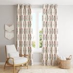 Trance Home Linen Floral Printed 8 Feet 100% Cotton Living Room Bedroom Door and Windows Curtain | Premium Semi Room Darkening Parda | Eyelet Ring Parde (8Ft, Aangan Red) - Set 2