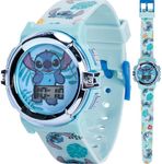 Accutime Kids Disney Lilo and Stitch Blue Digital LCD Quartz Childrens Wrist Watch for Boys, Girls, Toddlers with Multicolor Graphic Strap (Model: LAS4019AZ), Blue, Digital Wrist Watch