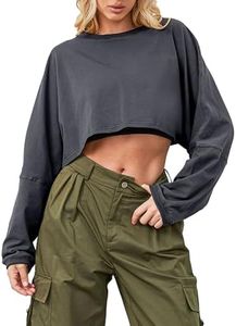 Ziesexy Cropped Sweatshirt Long Sleeve Crop Top Workout Oversized Sweatshirt Loose Crop Tops For Women Crewneck Sweatshirt, Gray, Small