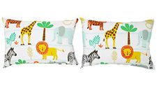 Bloomsbury Mill - Kids Pillow Cases 2 Pack - Safari Animals Design - Pillow Covers for Boys & Girls Duvet Cover Sets or Kids Travel Pillow - Pair of Childrens Pillowcases (Extra) - 50x75cm