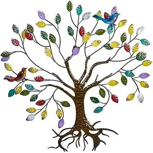 VEWOSTAR Metal Wall Art for Living Room Home Decor Colorful Leaves Wall Sculpture Tree of Life Handcrafted Wall Decor Hangings for Outdoor Indoor(25.5" W * 24.8" H)