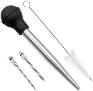 Rhoyee Stainless Steel Turkey Baster Set – Large Baster Syringe with Heat-Resistant Silicone Bulb, 2 Marinade Injector Needles & Cleaning Brush – Food-Grade BBQ & Roasting Tool