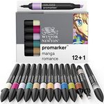 Winsor & Newton ProMarker, Manga Romance, Set of 12 + Free Blender, Alcohol Based Dual Tip Markers for Artists