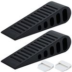 JQK Rubber Door Stopper Wedge, Black 2 Pack Soft TPR Premium Door Stops for Bottom of Heavy Duty Door on Tile, Concrete, Carpet, Wooden Floor, DSB61-BK-P2