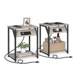 VASAGLE Side Tables with Charging Station, Set of 2 End Tables with USB Ports and Outlets, Heather Greige and Black ULET372B02