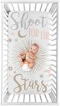 Sweet Jojo Designs Star and Moon Girl Cot Fitted Sheet Baby or Toddler Bed Nursery Photo Op - Blush Pink, Gold, Grey and White Shoot for The Stars Celestial