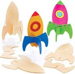 Baker Ross AV396 Wooden Rocket Stand up Kits (Pack of 6) For Kids to Decorate and Display