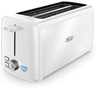 BELLA 4 Slice Toaster, Long Slot & Removable Crumb Tray, 7 Shading Options with Auto Shut Off, Cancel & Reheat Button, Toast Bread & Bagel, White
