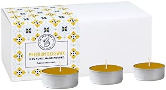 The Beeswax Co Tea light Beeswax Candles - Natural Honey Scented - For Home - Long-Lasting & Eco-Friendly - Cotton Wick - Slow Burning - Hand Poured Pure Organic Bees Wax - Set of 24 Tealights (Metal)