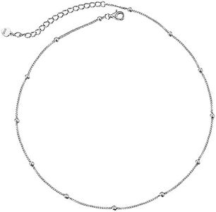 ChicSilver 925 Sterling Silver Satellite Chain Choker Necklace for Women Silver Choker Minimalist Simple Short Chain Necklace Dainty Beaded Necklace 13 inch