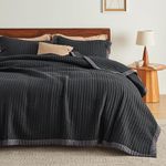 Bedsure Black Bedspread Coverlet Queen Size - Lightweight Soft Quilt Bedding Set for All Seasons, Corduroy Pattern Quilt Set, 3 Pieces, 1 Quilt (90"x96") & 2 Pillow Shams (20"x26"+2")