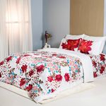 RUSTIQUE LINENS | Digitally Printed with Reactive Ink Tech | 300 TC 100% Organic Cotton Premium Bedsheet Set | Ultra-Soft Satin-Like Finish | Floral Crimson White