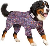 LovinPet Pitbull Dog Bodysuit, Post Surgery Recovery Pajamas, Pullover Dog Onesie with Reflective Stripe, Soft & Stretchy, Black Monarch Butterfly Print, Big Dog Jammies, Grey, Medium