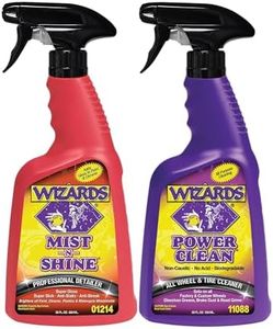 Wizards Mist-N-Shine Detail Spray and Power Clean Wheel and Tire Cleaner - ulti-Purpose High Gloss Finish Waterless Quick Detailer Spray for Glass, Chrome, Paint and Plastics - Non Caustic and No Acid