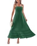 II ININ Women's Summer Maxi Dress Trendy 2024 Long Sundress Sleeveless Smocked Flowy Boho Beach Sun Dress(Dark Green,L)