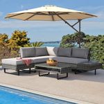 YITAHOME 4 Pieces Patio Furniture Set, PE Rattan Sectional L-Shaped Sofa for Patio Backyard Poolside Porch, Wicker Conversation Set with Coffee Table & Cushions, Detachable Lounger - Grey