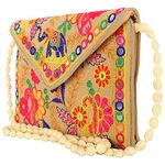 Craft Trade Beige Clutch Bags for Women Jaipuri Rajasthani Handmade Embroidery Mirror Work Stylish Sling Bags for Women Cross Body Bags for Ladies and Girls