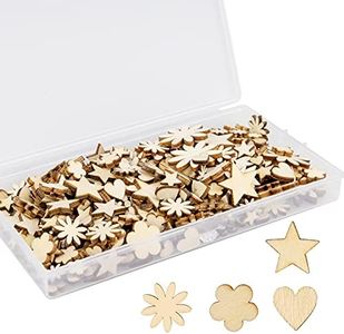 TAIYOU 400 Piezas Mini Corazón de Madera Natural Estrella de Madera Flor de madera 4 Formas Corazones de Madera Rebanadas para DIY Artesanias Manualidades Bodas Decoración Adorno - Tamaño mixto