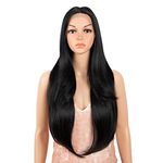 Style Icon Lace Front Wig for Women Human Hair Quality Wigs for Black Women Synthetic Hair Straight 27 inches Middle Part Heat Resistant Fibers Black Color