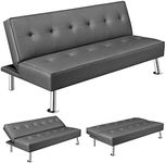 Yaheetech Convertible Sofa Couch Futon Bed Faux Leather Sofa Bed Sleeper Adjustable Loveseat Futon Couch Living Room Furniture with Chrome Metal Legs, Gray