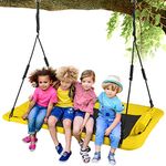 LITTLELOGIQ Tree Swing for Kids, 150 cm Outdoor Swing Sets for Backyard, Flying Platform Swing Seat with 2 Hanging Straps, 318 kg Capacity, Adjustable Height, Easy Setup, for Adults & Kids (Yellow)