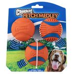 Chuckit! Fetch Medley Gen 3 Medium Dog Balls - Durable Rubber Dog Toy, Lightweight Exercise Fetch Ball, Compatible with Launcher, Medium, 6.5 cm (Pack of 3)