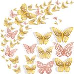 Nelotaor 72 Pcs Butterfly Wall Decor, 3 Styles 3 Sizes 3D Butterfly, Gold and Rose Gold Butterfly, Wedding Decorations, Birthday Party Decorations, Girls Bedroom Decoration(72 Pcs, Glod and Rose Gold)