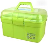 FOREVERIE Clear Large Plastic Storage Box for Home & Office Arts and Crafts Supplies with a Removable Tray, General Purpose Plastic Container with Lids (Green)