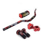 1 1/8" 28mm Motorcycle Handlebar Handle Bars + Riser Mount Clamp + Pad + Grips Set For Dirt Bike Off Road Bike Pit Bike - Red