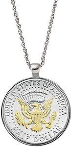Selectively Layered in Gold Presidential Seal Half Dollar Coin Silvertone Pendant Necklace