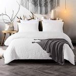 3 Pieces White Seersucker Duvet Cover Set Bedding Sets for Adults Soft Microfiber Duvet Cover Super King 220 x 260cm
