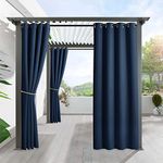 RYB HOME Outdoor Curtains Waterproof - Windproof Blackout Summer Heat Insulating Drapes for Patio Cabana Beach Swimming Pool Hut Pergola, W 52 x L 84, 1 Panel, Navy Blue