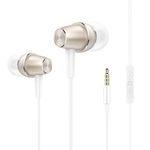 Bulees In-Ear Headphones Earphones, HiFi Stereo, Deep Bass, Cute Alloy Wired Earbuds with Mic and Volume Control for iPhone 6/6s, Android Smartphones, MP3 Players (Gold)