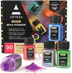 ARTEZA Mica Powder for Epoxy Resin, Set of 30, Assorted Colors, 0.18 oz Bottles, Mica Powder for Candle Making and DIY Crafts