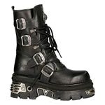 New Rock Unisex M.373-S4 Metallic Black 100% Leather Goth Biker Emo Fashion Reactor Boots 41