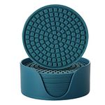 Colinda Silicone Drink Coasters with Holder, Set of 6, for Tabletop Protection and Office Desk, Cup Mat Set for Home Decor, Non-Slip and Non-Stick,Round,4 Inch,Teal