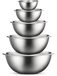 FineDine Mixing Bowls - Set of 5 Steel Mixing Bowls - Easy-Grip, Nesting Bowls for Cooking, Baking, Meal Prep and Food Storage - Kitchen Essentials